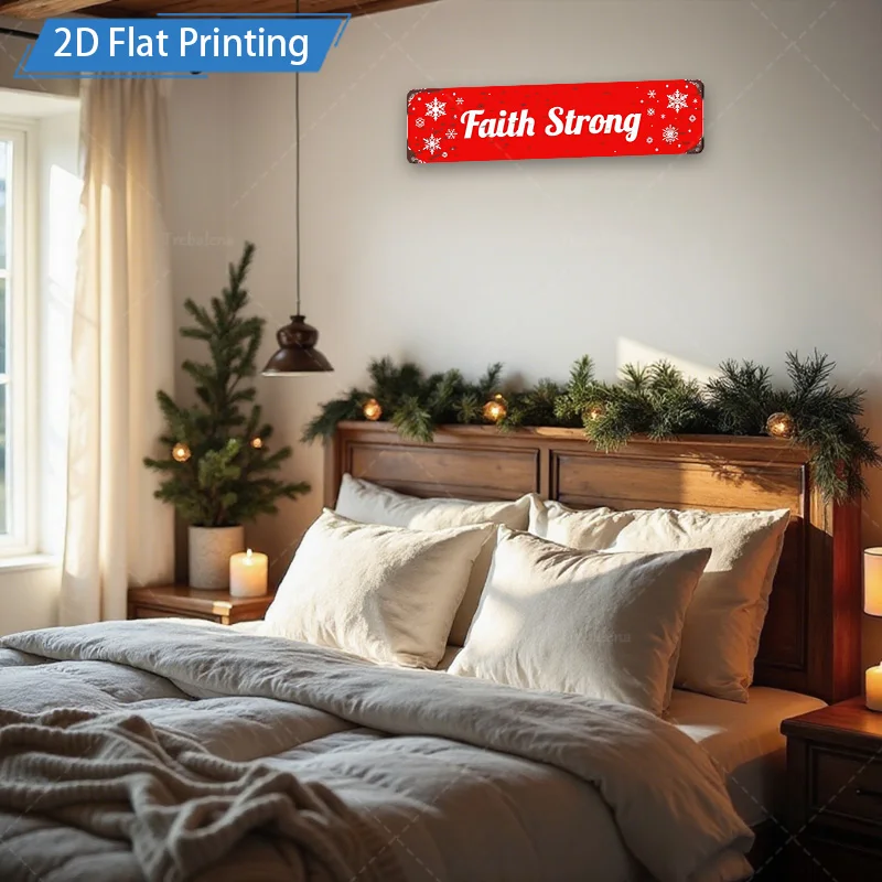 [2D FLAT] قطعة واحدة من اللافتات المعدنية، 8 × 12 بوصة، علامة معدنية قوية لعيد الميلاد، ديكور ندفة الثلج الحمراء