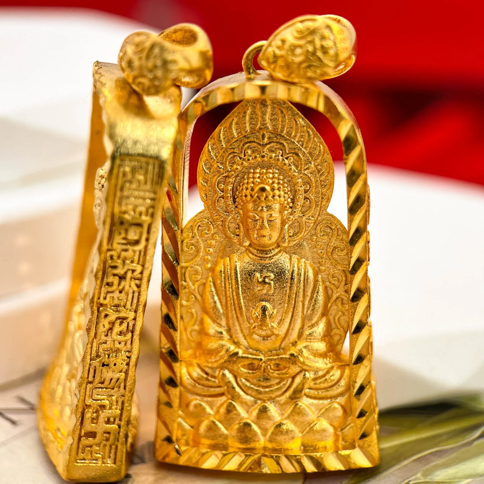 Men women buddha deity gold pendant crafted of AU999 24K pure gold, retro solid buddha tag necklace matching for couples