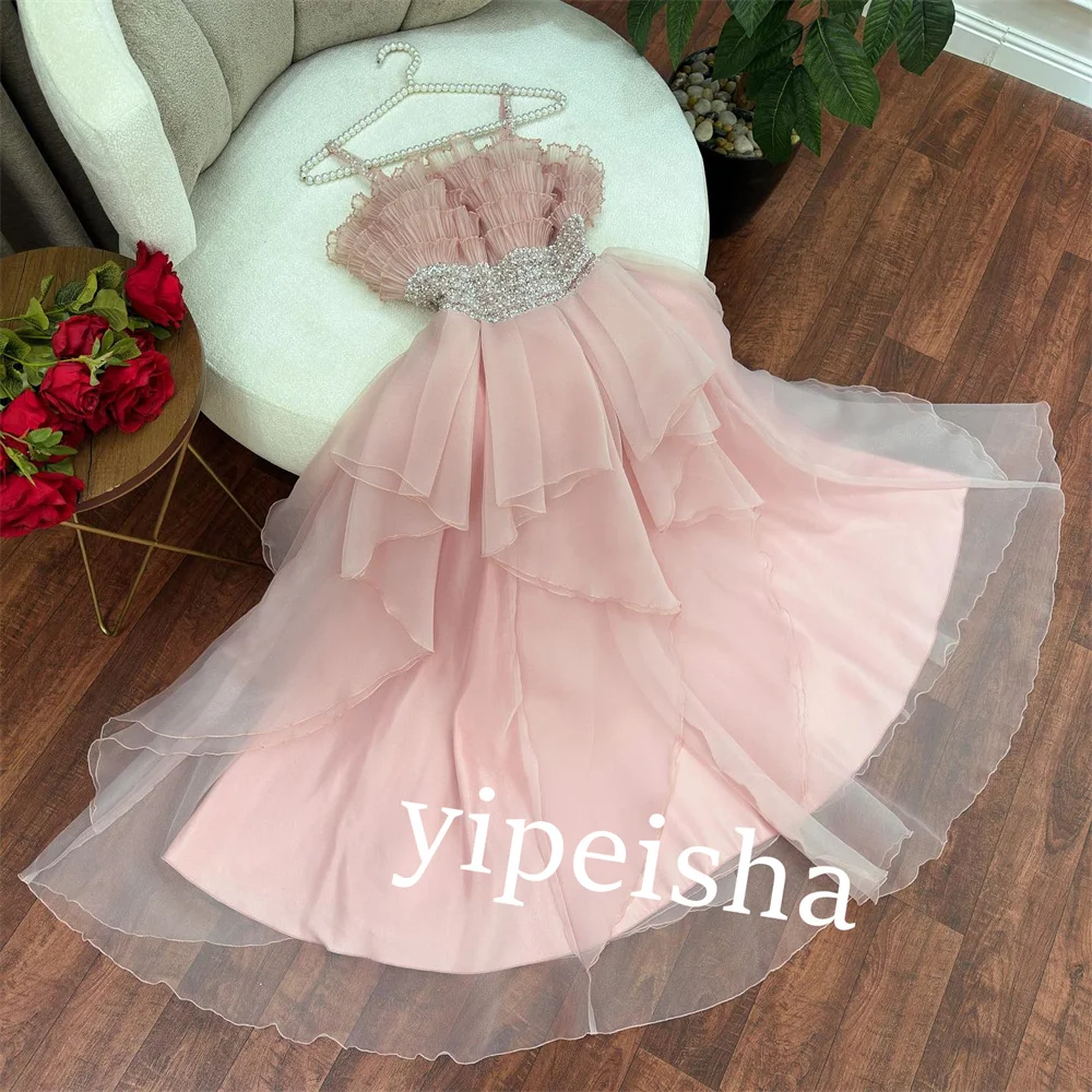 Customized Chiffon Sash Pleat Cocktail Party Straight Spaghetti Strap Bespoke Occasion Gown Midi Dresses