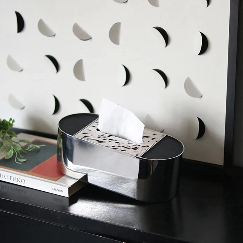 Minimalism Stainless Steel Tissue Box Coffee Table Desk Decoration Creative Silver Tissue Box Bedside Table Paper Towel Case
