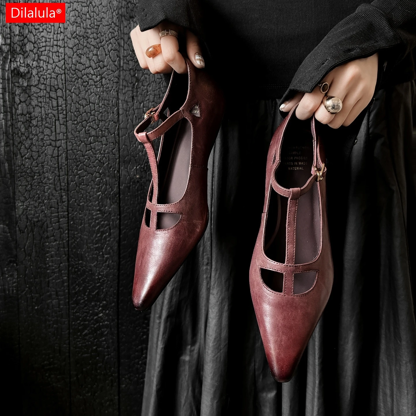 

Dilalula 2026 Модные женские туфли из натуральной кожи на низком каблуке с Т-образным ремешком, элегантные кожаные туфли-лодочки для офиса, большие размеры 34-42