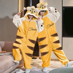 Kigurumis Tiger Winter Warm Sleepwear Women Men Pajama Onesie Thicken Couples Jumpsuits Onesie Kawaii  Cartoon Hoodies Unisex