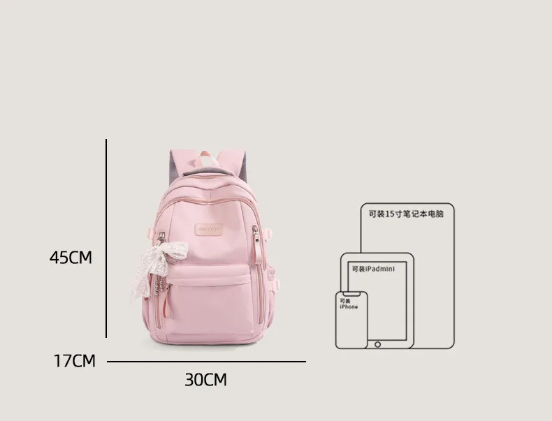 New Female High Capacity Waterproof College Backpack With Lace Pendant Trendy Women Laptop School Bags Cute Girl Travel Book Bag