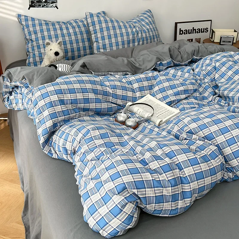 Nordic Plaid Printed Bedding Set Class-A Yarn-Dyed Geometry Bedclothes for All Seasons Soft Queen Twin Comforter Sets for Adult