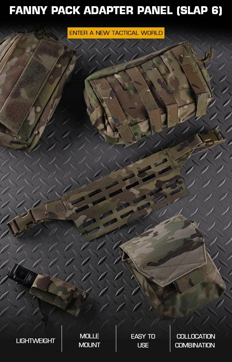 Tactical MOLLE Fanny Sub Load Adapter Panel (SLAP) 4 or 6 Slot Wide Fanny Pack Admin Pouch Mounting Waist Belt