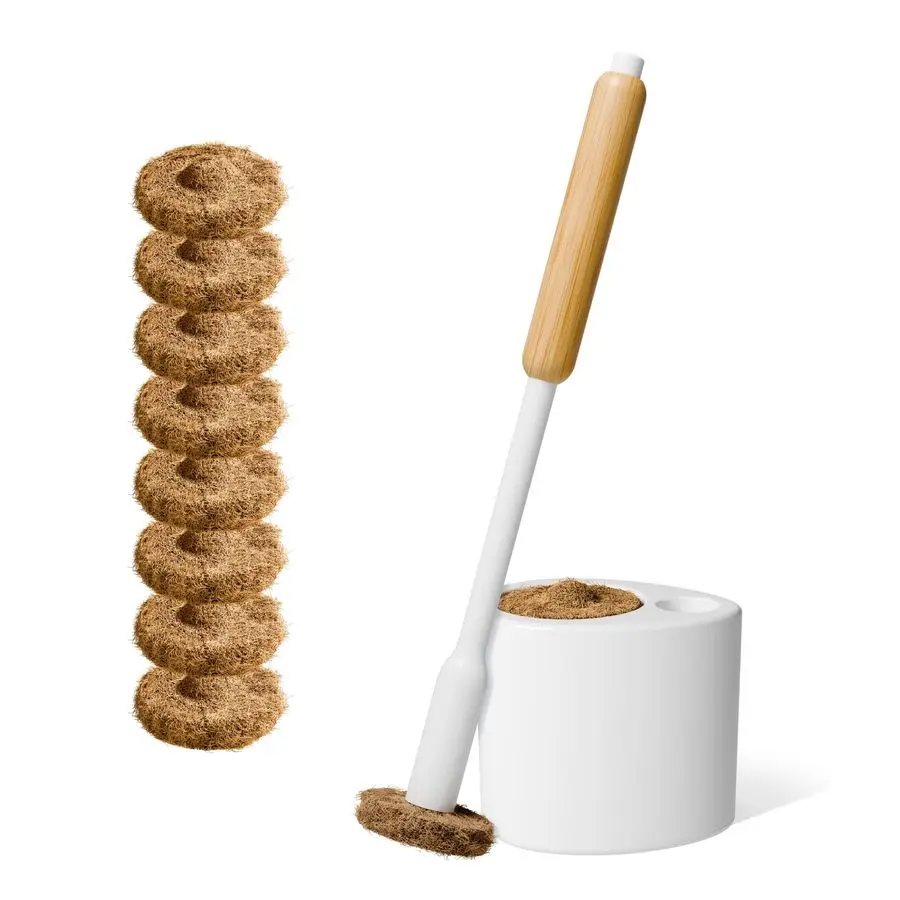 Juego de escobilla de baño 2.0 con almohadillas limpias con infusión y soporte, recambios desechables compatibles con el planeta, incluye 8 limón y árbol de té Cocon
