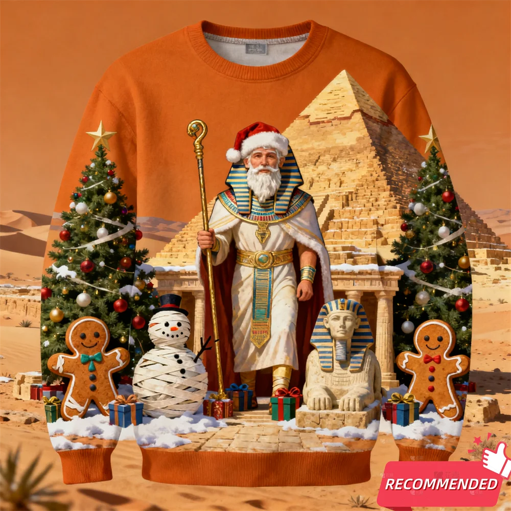 

Christmas Pullover Ugly Sweater Men Women Clothes Funny Pharaoh Chinese Swordsman 3D Printing Men's Crewneck Sweatshirt Pullover
