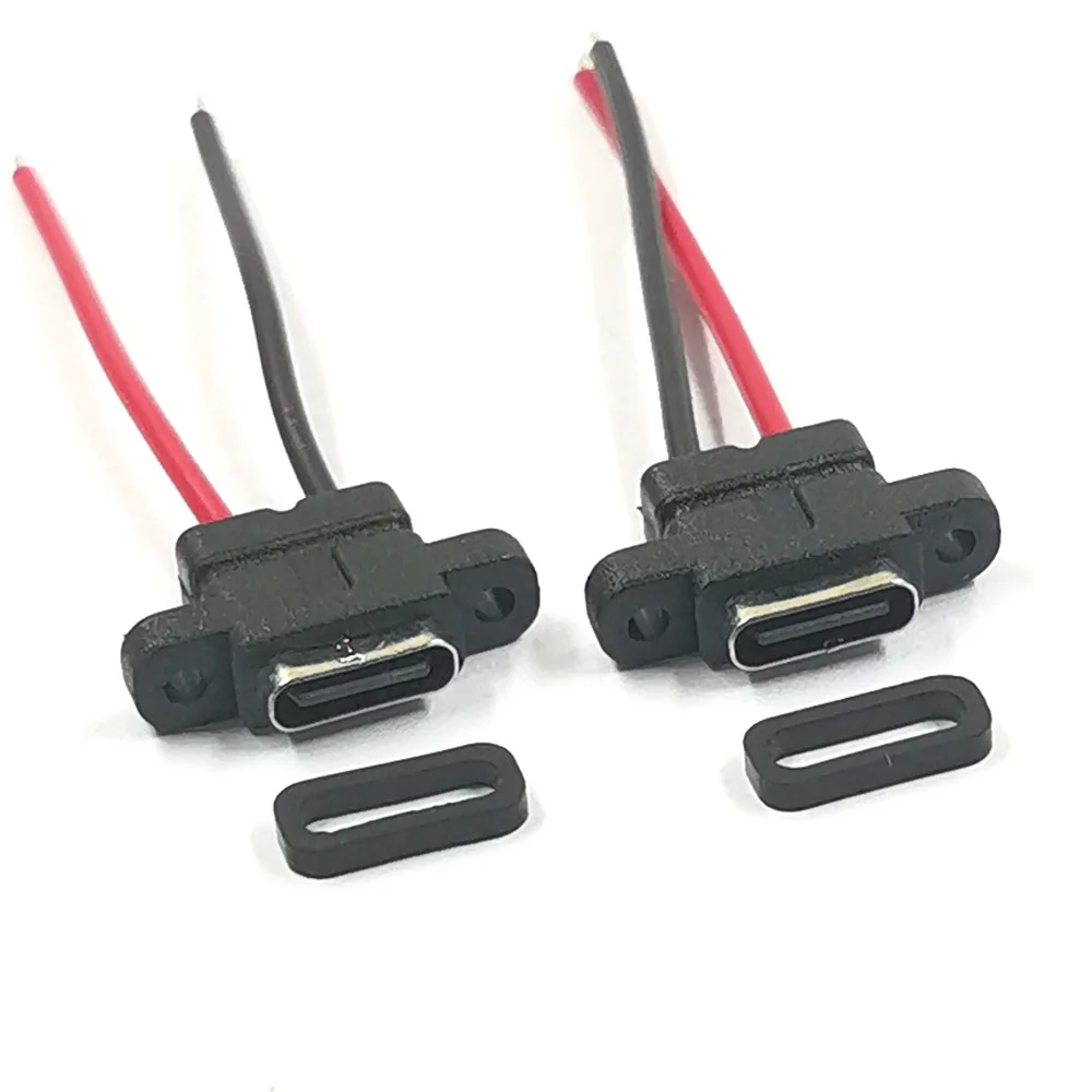 مقاوم للماء أنثى USB نوع C منفذ المقبس مع ثقب المسمار ، تهمة سريعة ، واجهة الشحن ، موصل USB مع كابل ، 2 دبوس