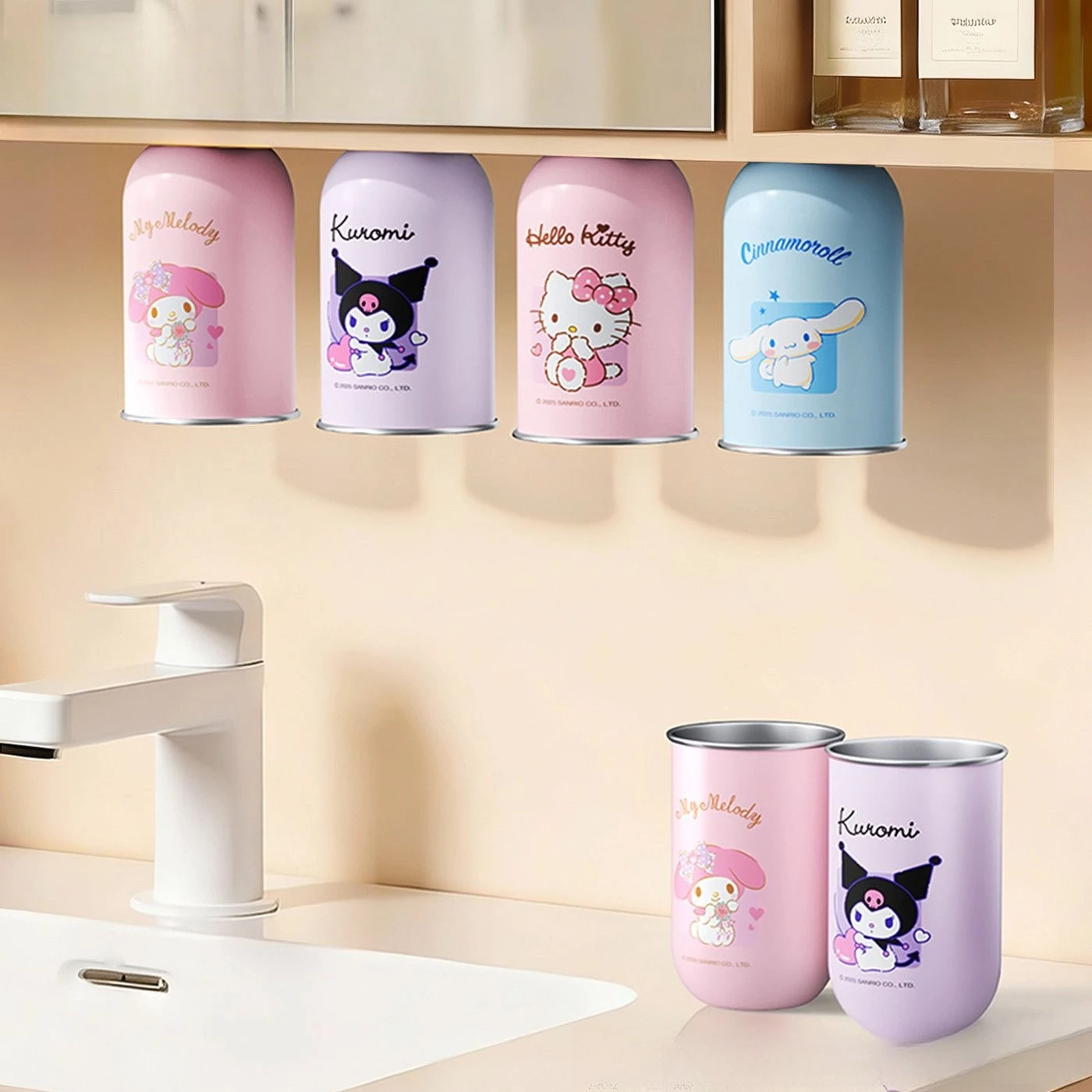 Kawaii Sanrio Magnetic Mouthwash Toothbrush Cup Cute Stainless Steel Household Use Dormitory Children Wash Up Couple Good Looks