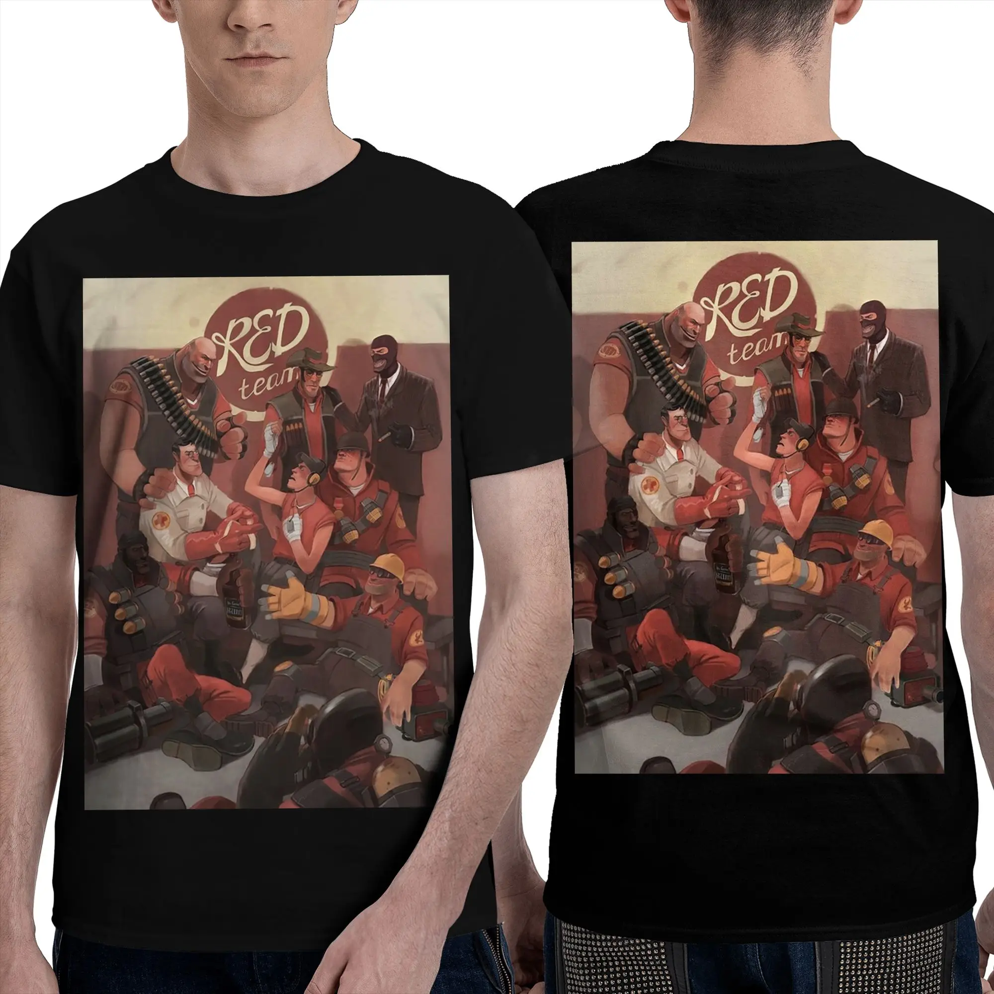 Team Fortress 2 Red Team Artwork Men T-Shirt Double Sided Oversized T Shirts Men's Crew Neck Cotton Tees Short Summer Male