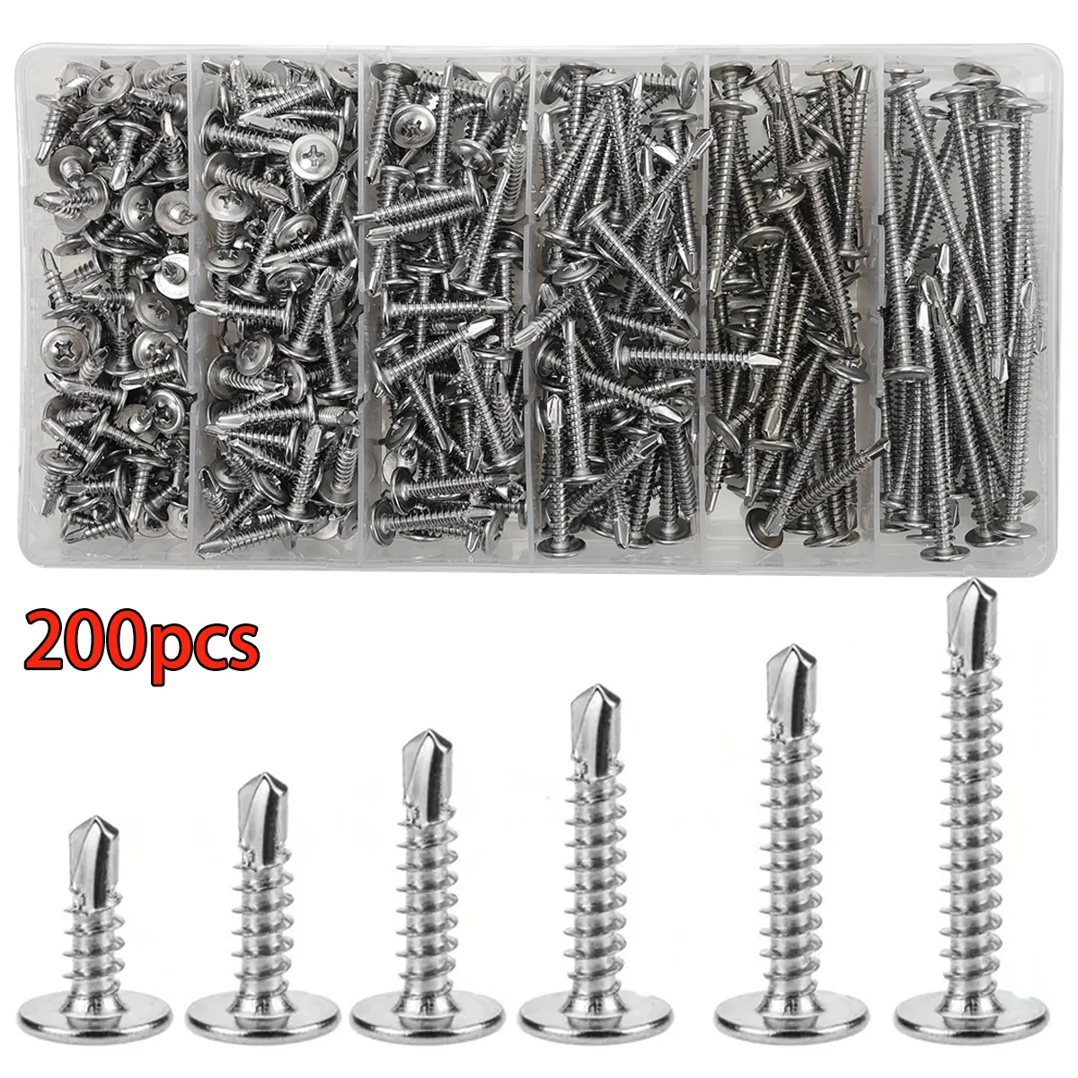 200pcs Phillips Self-Tapping Screw Set, 410 Stainless Steel, 4.2mm Self-Tapping Screws, Corrosion and Rust Resistant