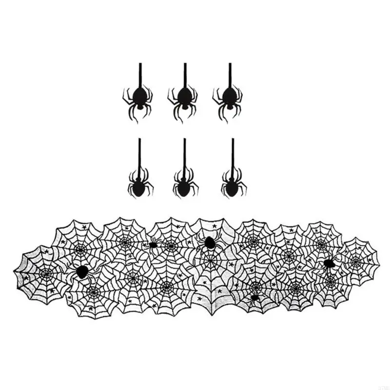 37ME Halloween Dining Table Cover Black Net Pattern Fabric for Party Display Candy Table and Seasonal Table Styling
