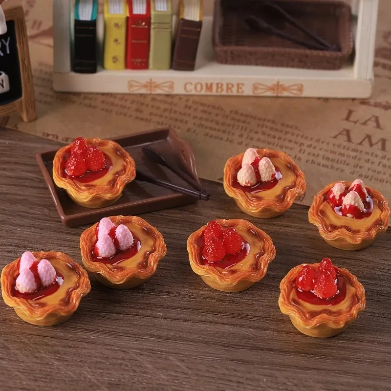 

3pcs Cute Kawaii Strawberry Egg Tart Food Resin Miniature Tart Dollhouse Decoration DIY Simulation Doll Accessories Home Decor