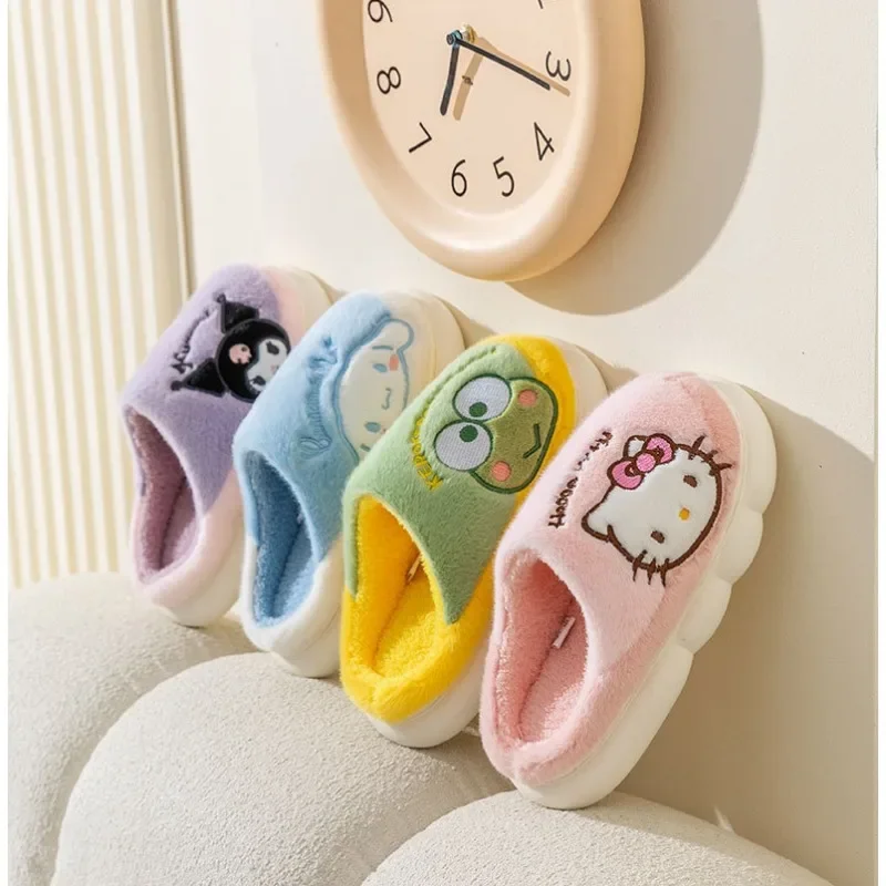 New Sanrio Kuromi Hello Kitty Keroppi Cotton Slippers Cartoon Plush Slippers Autumn Winter Keep Warm Cute Girly Heart Home Shoes