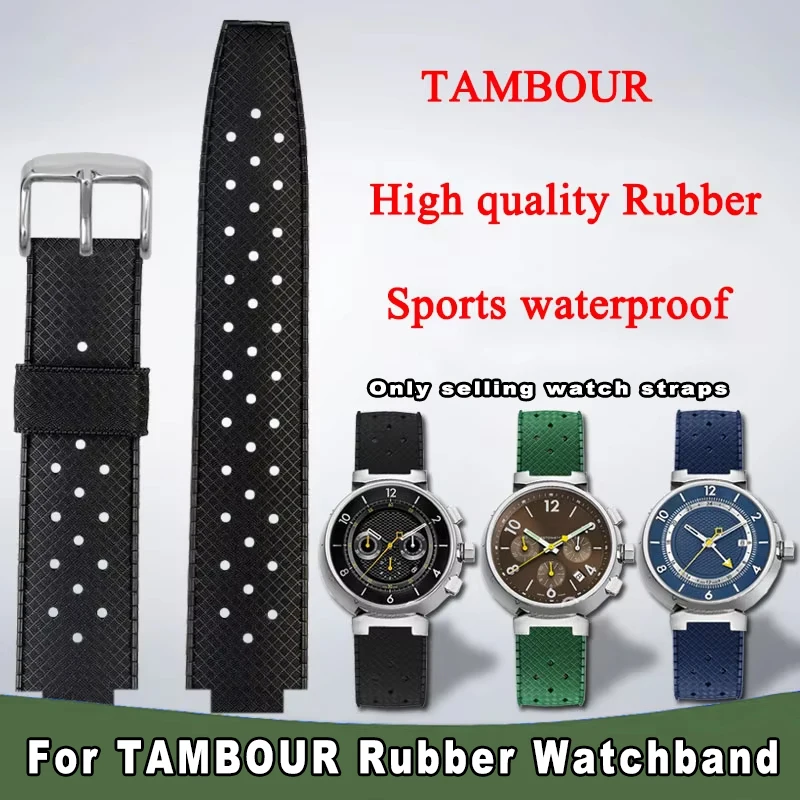 Rubber Watch Band Q114k Dedicated For LV Louis Vuitton Tambour Watch Strap Q1121 Men Sports Silicone Bracelet 20×12MM Wristband