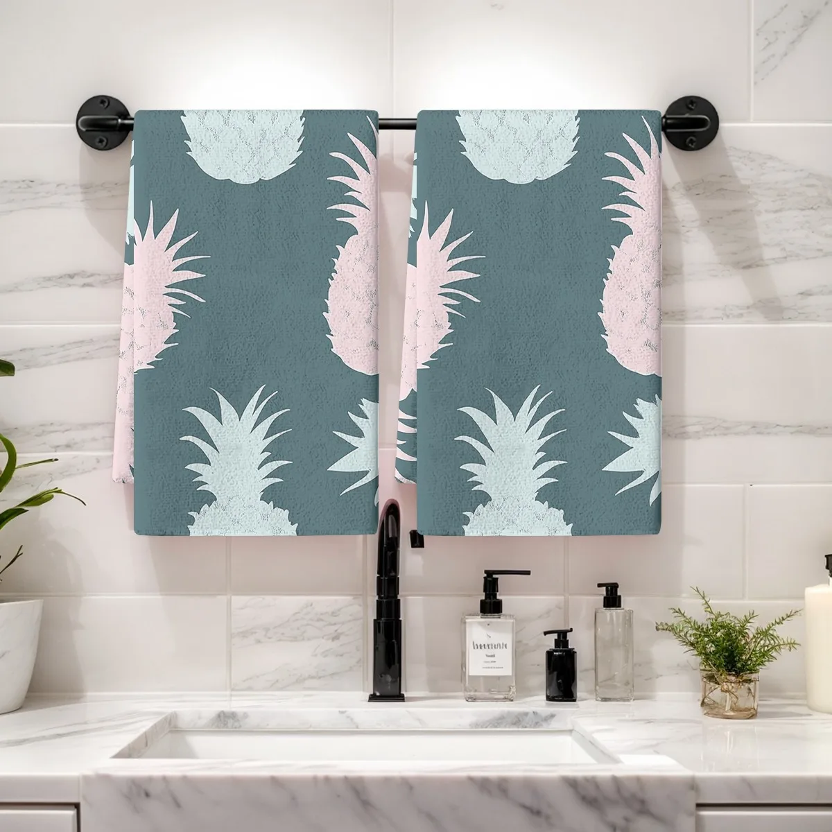 2PCS Soft Absorbent Kitchen Towels Dish Towel Abstract Pineapple Simple Silhouette Dish Cloths Holiday Decor Dry Cloth For Towel