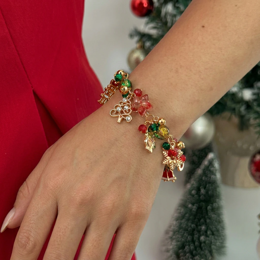 Bunte Stern-Kristallperlen Weihnachts-Multielement-Armbänder für Frauen Männer Weihnachtsmann Schneeflocke Baum Armband Neujahrs-Schmuck – Detail 1