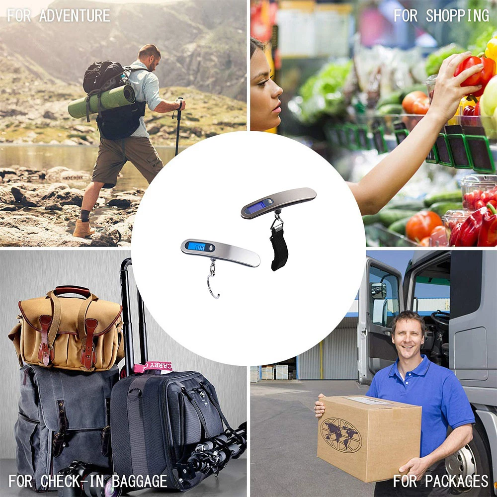 LCD Digital Luggage Scale 50kg Portable Electronic Scale Weight Balance Suitcase Travel Bag Hanging Steelyard Hook Fishing Scale