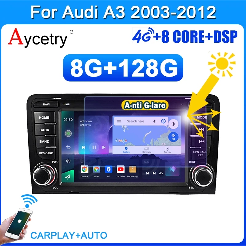 Wireless Carplay car Radio Navigation GPS Screen For Audi A3 8P S3 RS3 2 din Android 12 auto radios stereo Multimedia Player BT