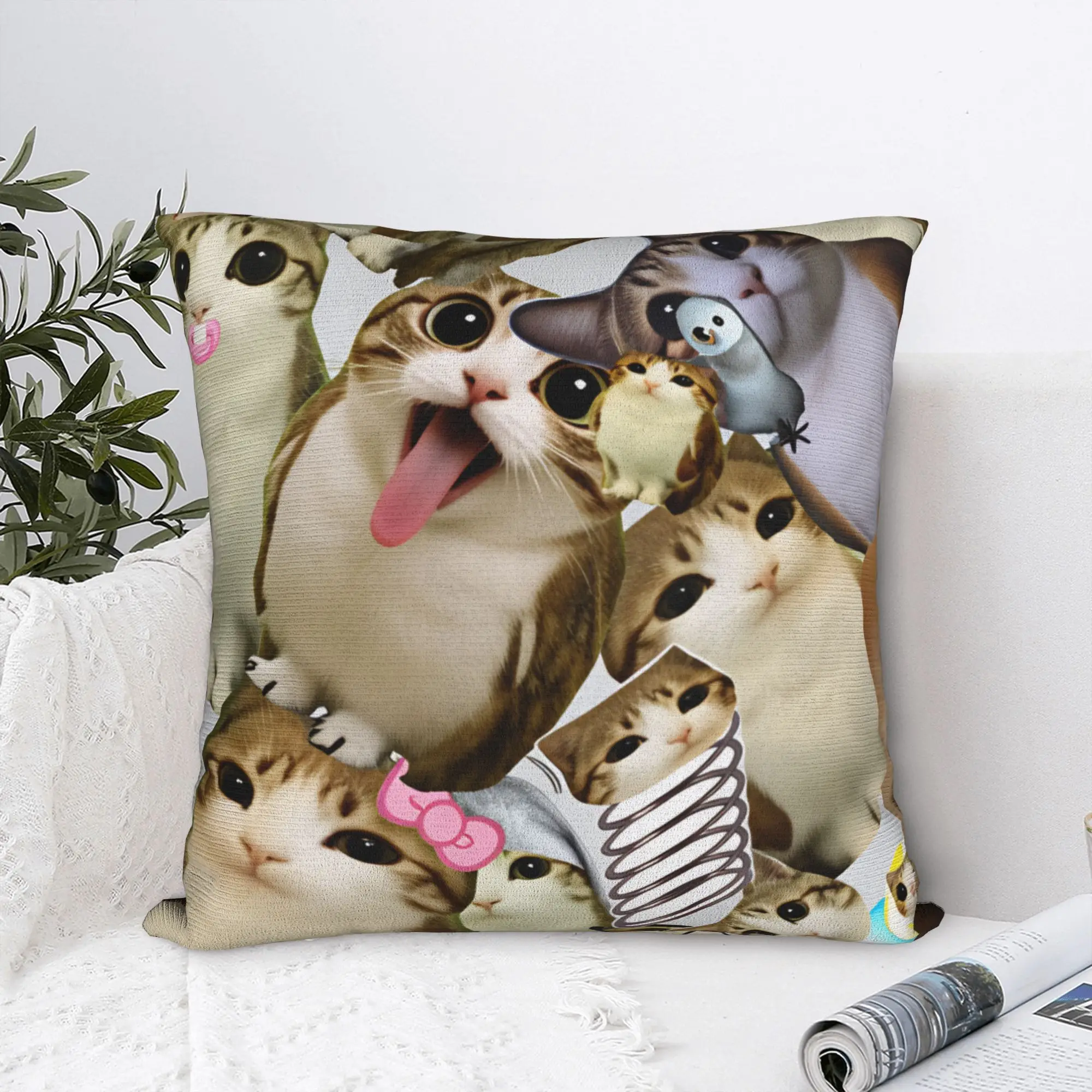 Meowl Cat Meme Chaos Collage Pillowcases  Cute Funny Pillow Case For Living Room Chair Comfy Pillow Cover