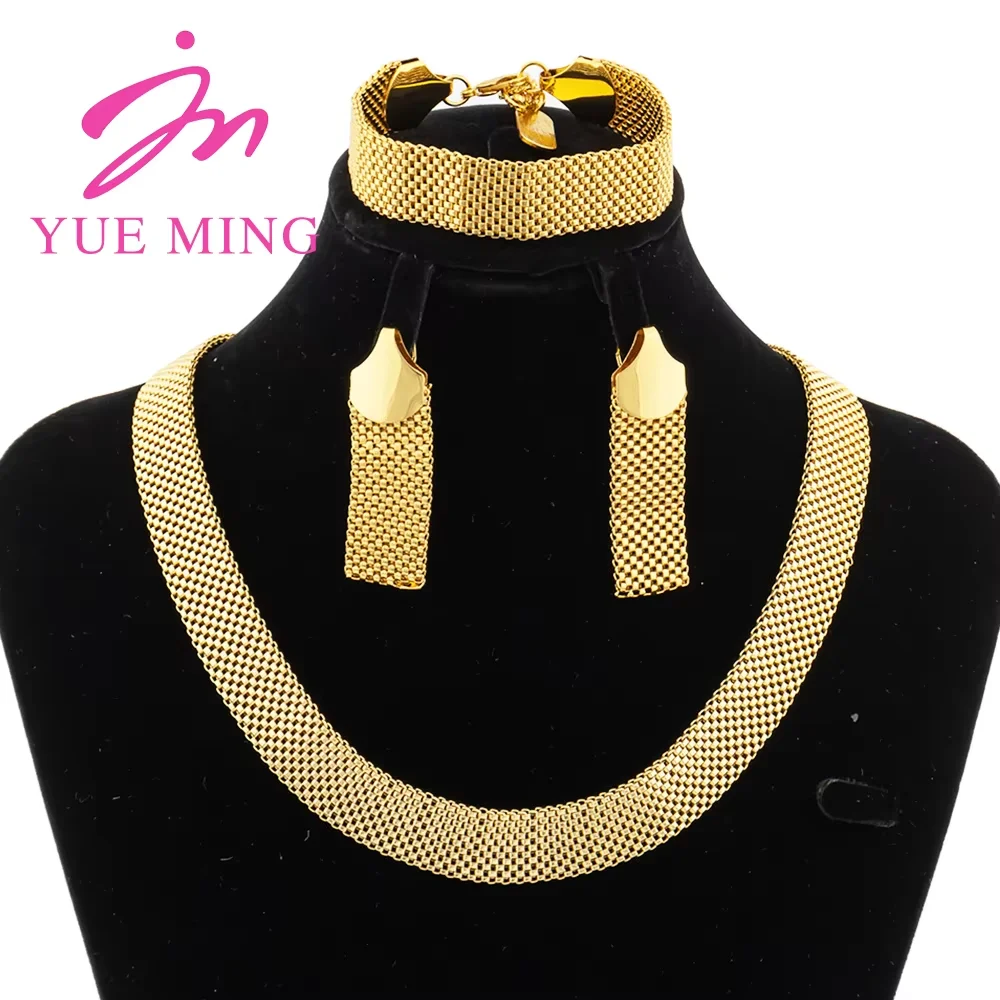 

18k Gold Plated Jewelry Set for Women Luxury Wedding Italian Jewellery Bride Necklace Earring Bracelet African Jewelry Accessory