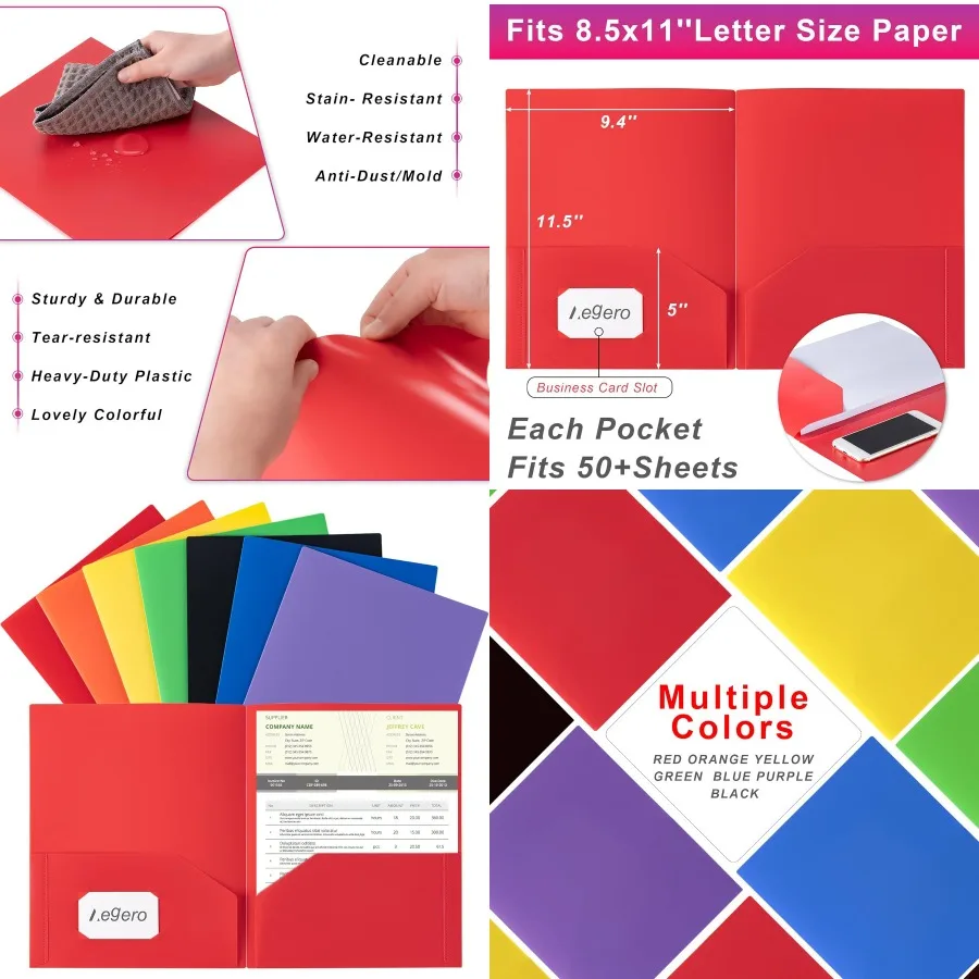 

Пластиковые папки с карманами, 7 упаковок разных цветов, прочные сверхмощные папки для файлов с отделением для визитных карточек, папка с 2 карманами для