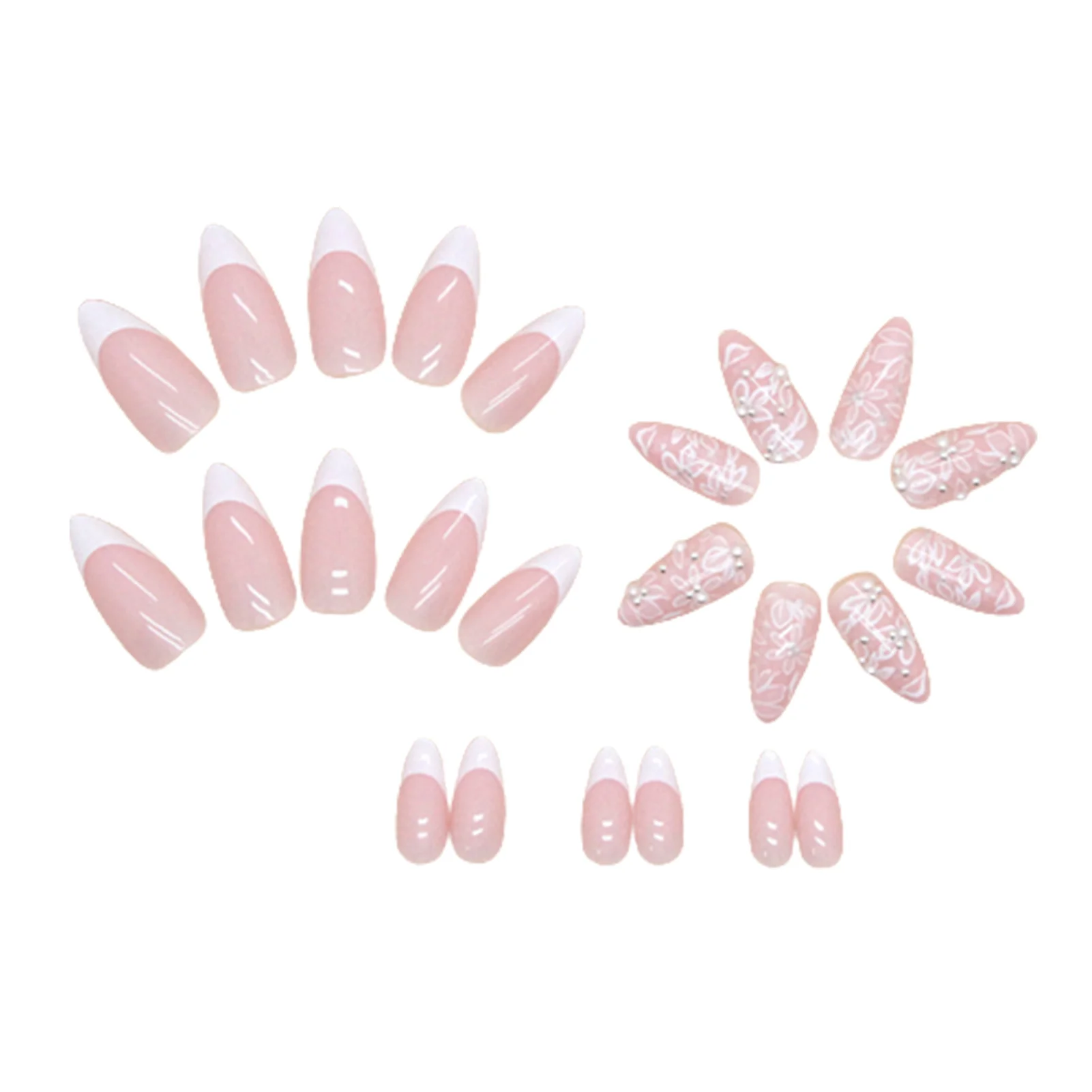 Unhas postiças rosa para mulheres e meninas, decorações florais, acabamento requintado, acessórios de manicure, decoração de unhas