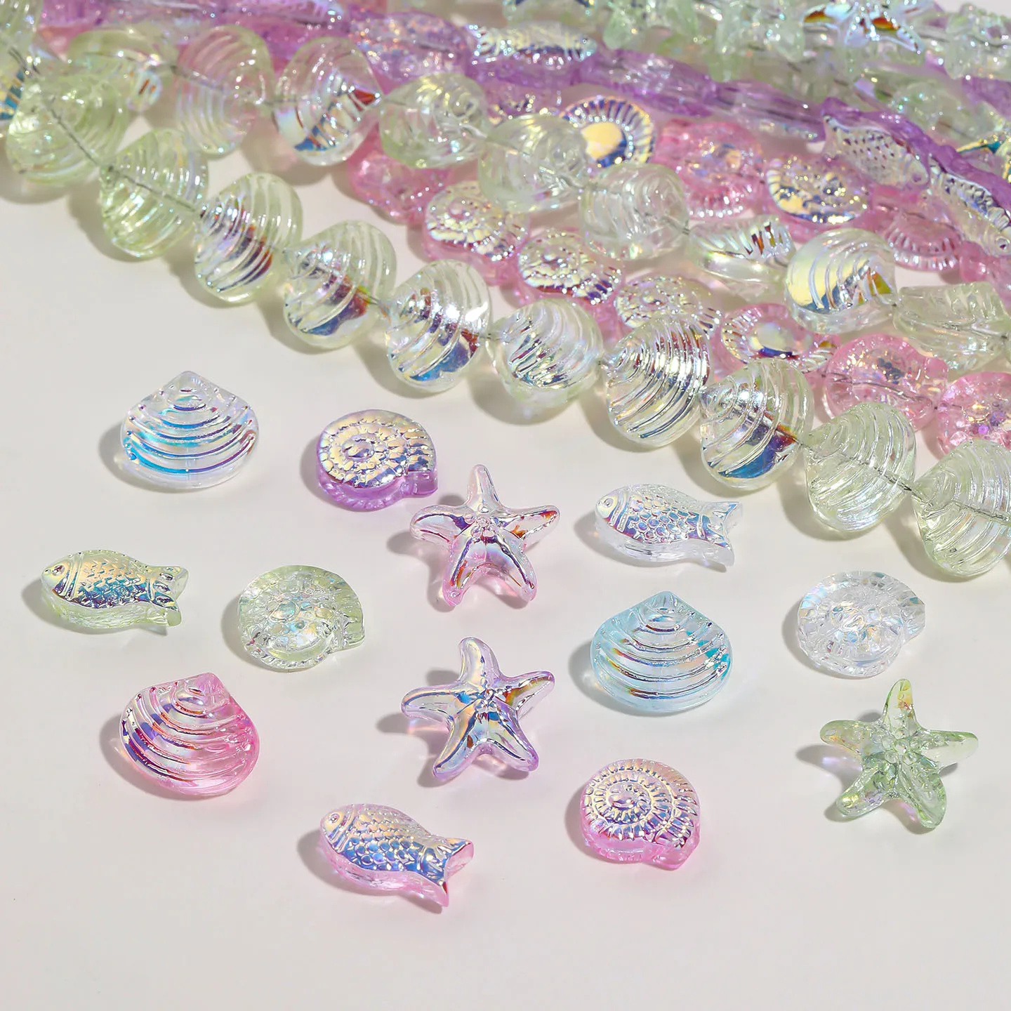 25pcs MIX COLORS Ocean Series AB Color Glass Beads Starfish Shell Fish Shape Loose Beads for DIY Bracelet Jewelry Making