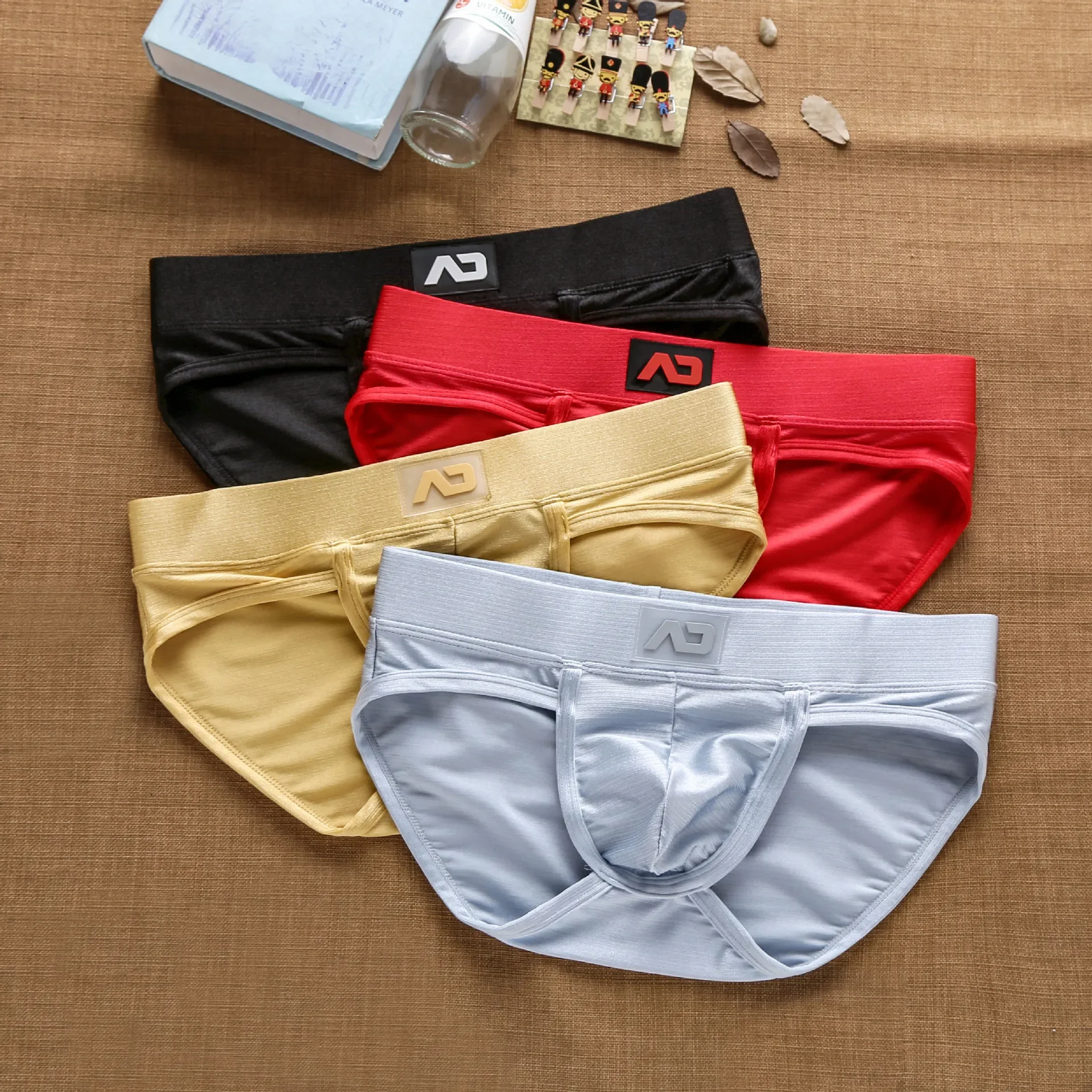 Men's low waist sexy nylon brushed colorful briefs ad3-m257 wholesale