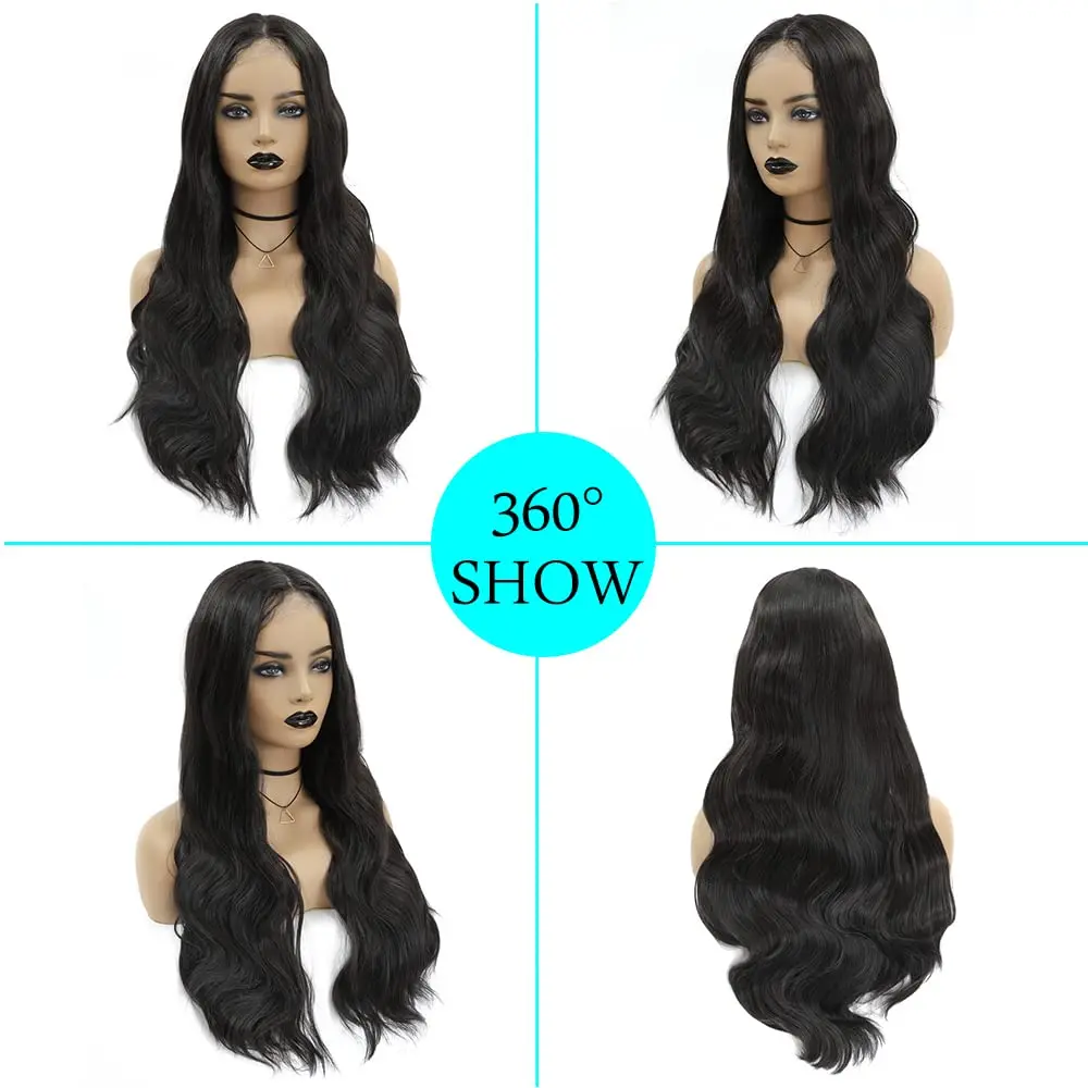 X-TRESS Synthetic Lace Wigs Long Body Wave Middle Part Heat Resistant Fiber Lace Front Wig With Baby Hair Darker Brown Colored