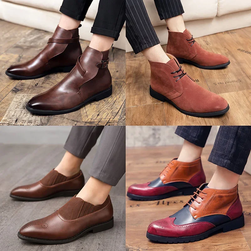 

Four Seasons New Men's Brogue Pointed Leather Shoes Large Size Business Formal Leather Shoes British Style Wedding Shoes PX388