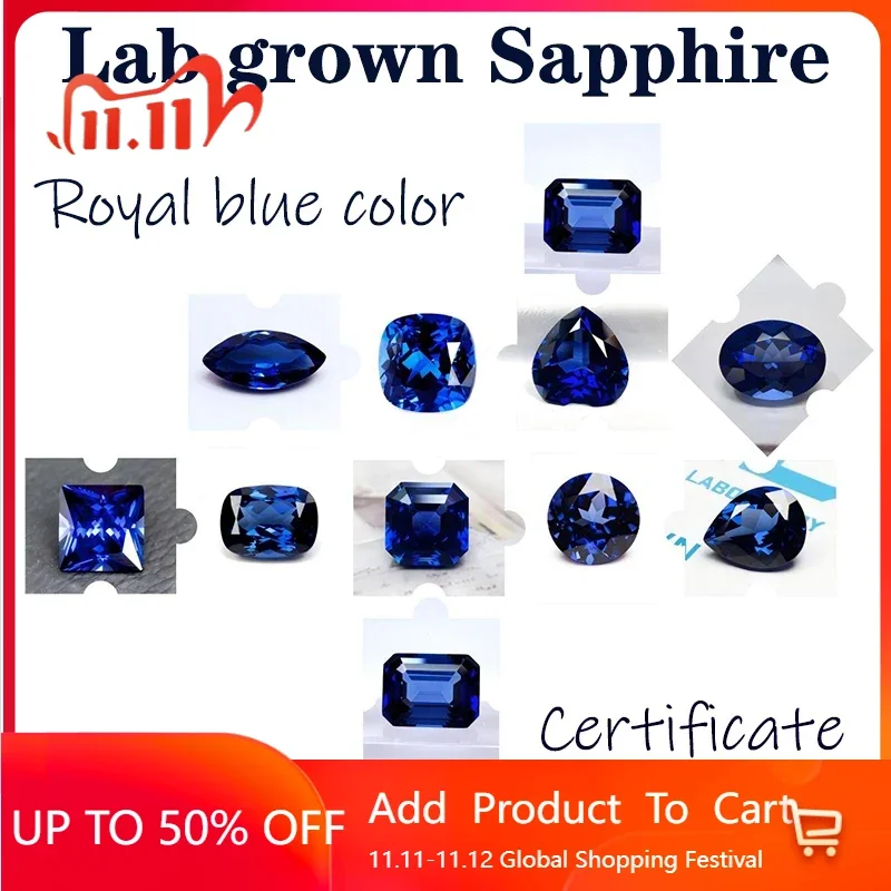 

Sapphire Royal Blue Color VVS1 Lab Grown Gemstone Multiple shapes to choose for DIY Charms Jewelry Making Materials Certificate