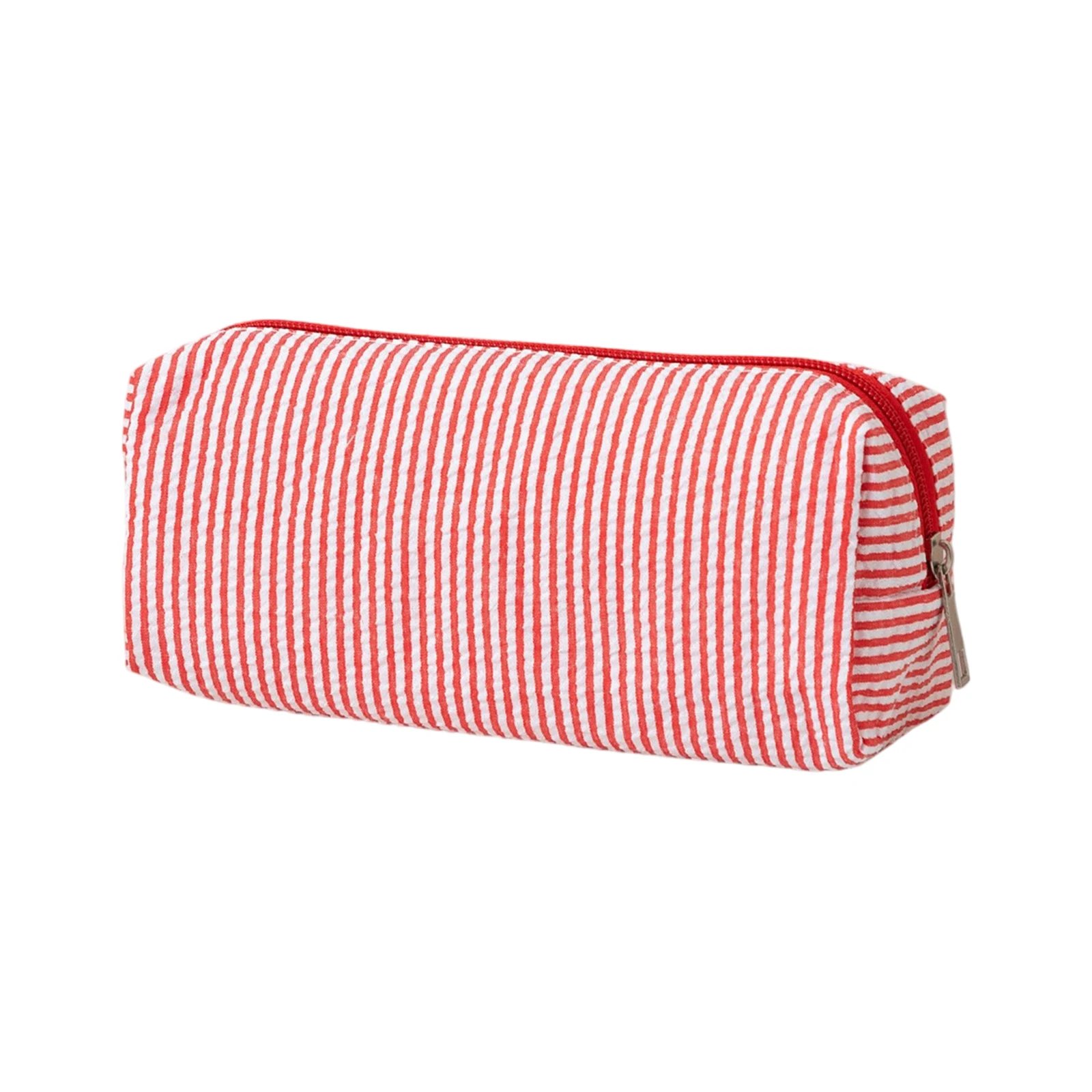 Cute Striped Canvas Pencil Case, Small Travel Pouch with Zipper, Large Capacity Portable Stationery Bag for School Office Girls
