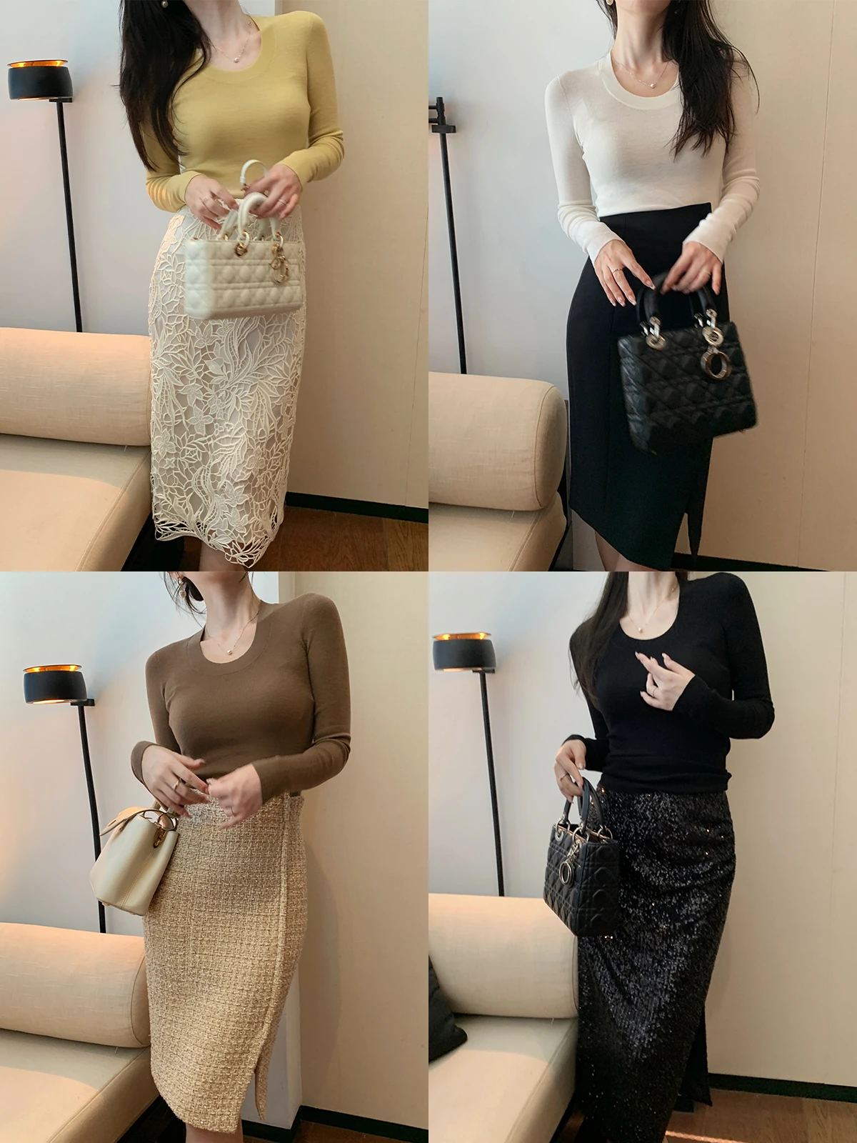 

DAJO'S Red Label Autumn Upade Yangzi 20S hine Waable Fine Spun Wool Sl U-Ne Knitted Women's Faion Top