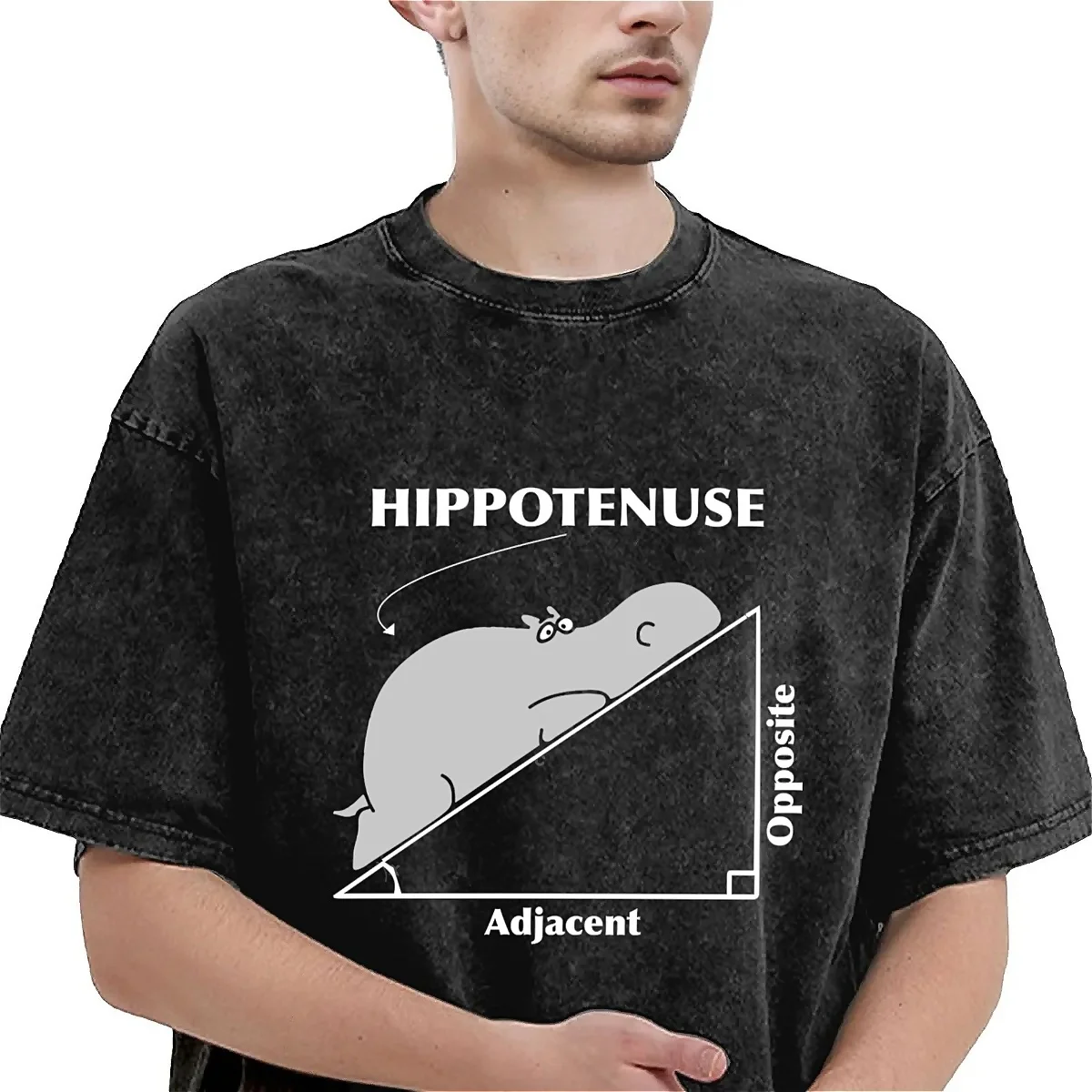 Hippotenuse Opposite Adjacent Washed T Shirt Man Funny Hippo Animal Streetwear Casual T Shirts Summer O-Neck Harajuku Tee Shirt