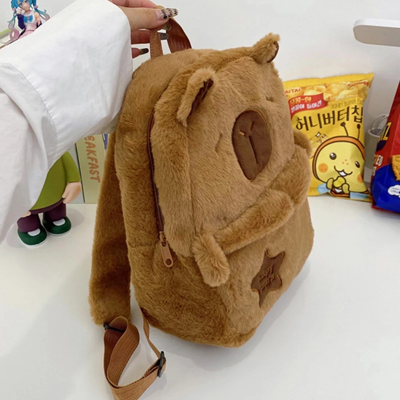 Kawaii New Capybara Plush Backpack For Women Versatile Cartoon Funny Capibala Bag Large Capacity Tote Bag Children's Gift