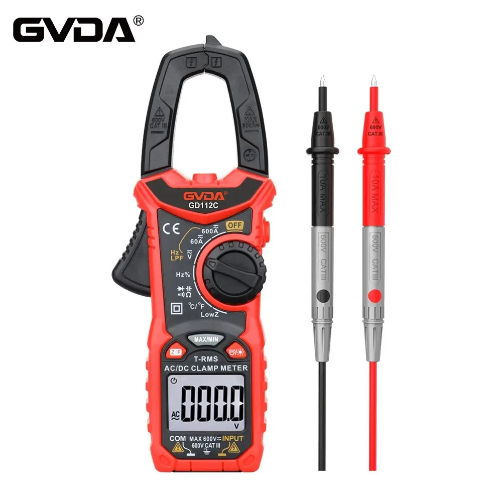 GVDA Digital Clamp Meter AC DC Current NCV Multimeter Pinza Amperimetrica True RMS Capacitance Ohm Hz Temperature Voltage Tester