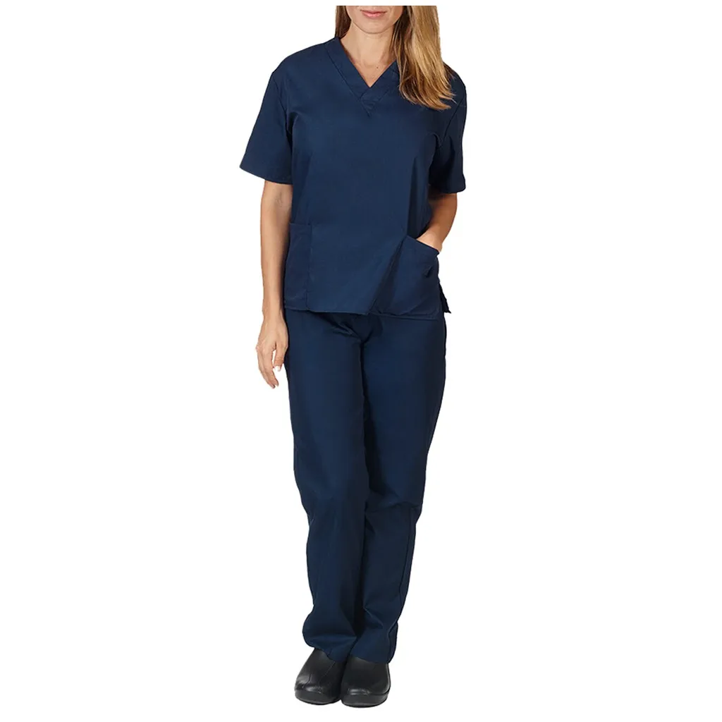 

Nurse Uniform V-neck Nursing Scrub Uniform Salon Spa Pet Grooming Institution Work Clothes Short Sleeve Tops Long Pants Sets