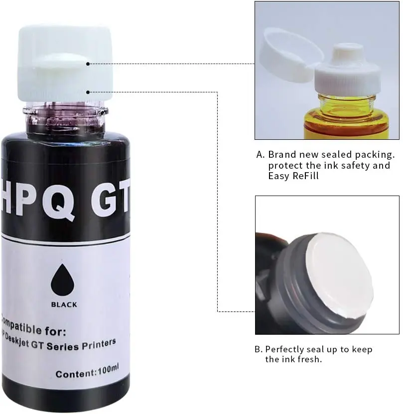 Refill Dye Ink Kit For HP GT51 GT52 For HP GT5810 GT5820 GT 5810 GT 5820 For all HP GT Series Inkjet Printer Ink 100ml/Bottle