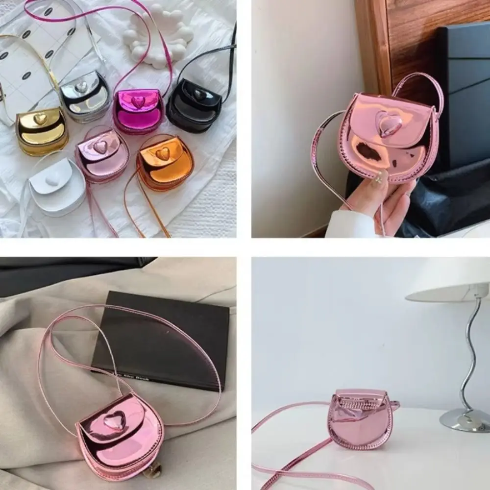 Versatile Compact Size Mini Crossbody Bag Lightweight Heart Shoulder Bag Adjustable Shiny Finish Coin Key Pouch For Girls Woman
