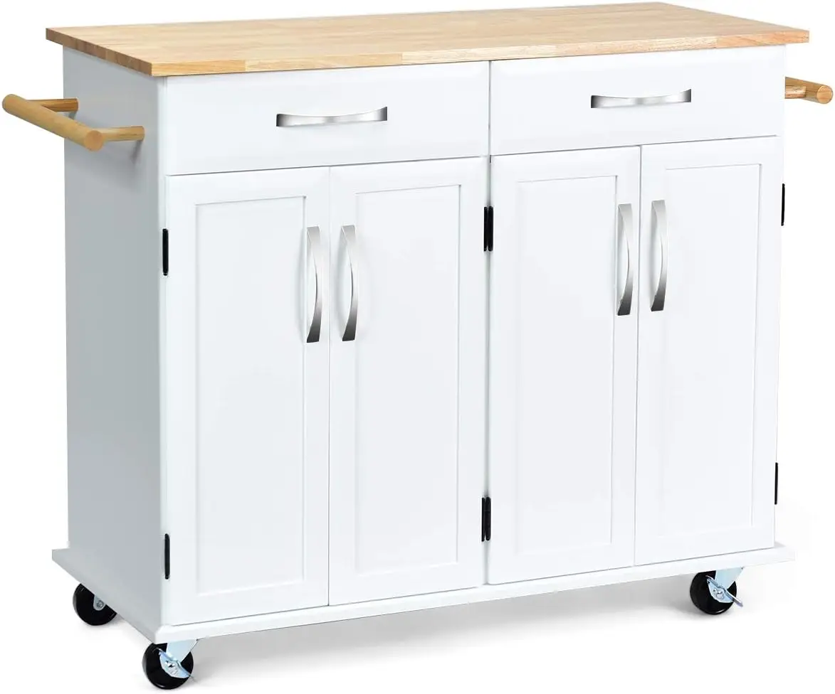 Kitchen Trolley Cart, Rolling Utility Island , Large Storage Easy-Clean with Smooth Lockable Wheels Home Kitchen Carts (White)