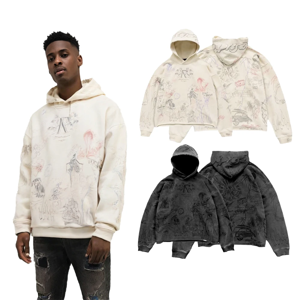 

Y2k Hip Hop Streetwear Hoodies Men's Cotton Oversize Street Style Graffiti Printed Distressed Graphic Hoodies New in Sweatshirts