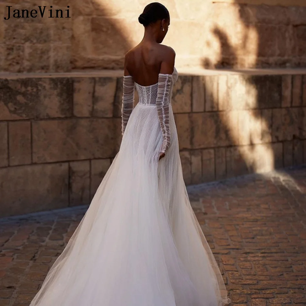 JaneVini guanti da sposa bianchi guanti trasparenti fantasia donna perle maniche da sposa maniche a braccio in Tulle pieghettato staccabili avorio nero