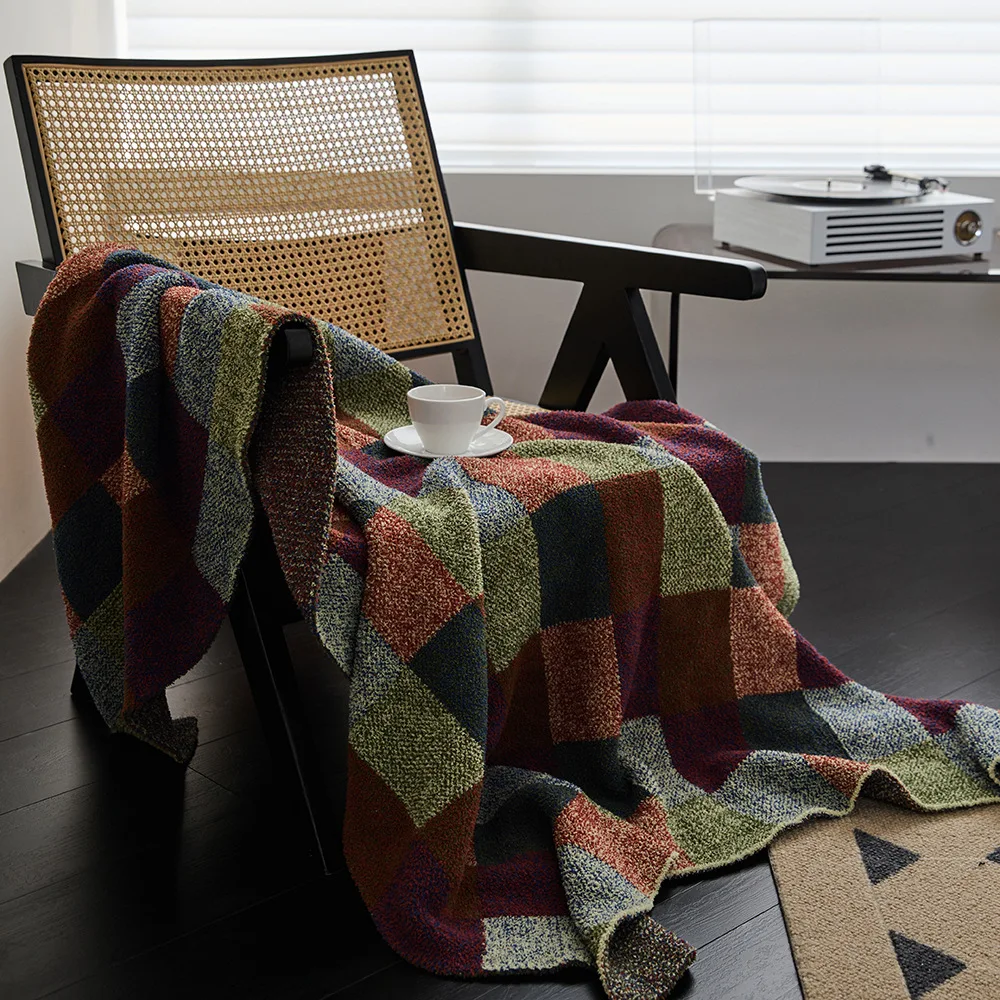 Grid Knitted Blanket Thick Warm Knitted Blanket Afternoon Nap Blanket Anti-pilling Machine Washable Suitable for All Seasons