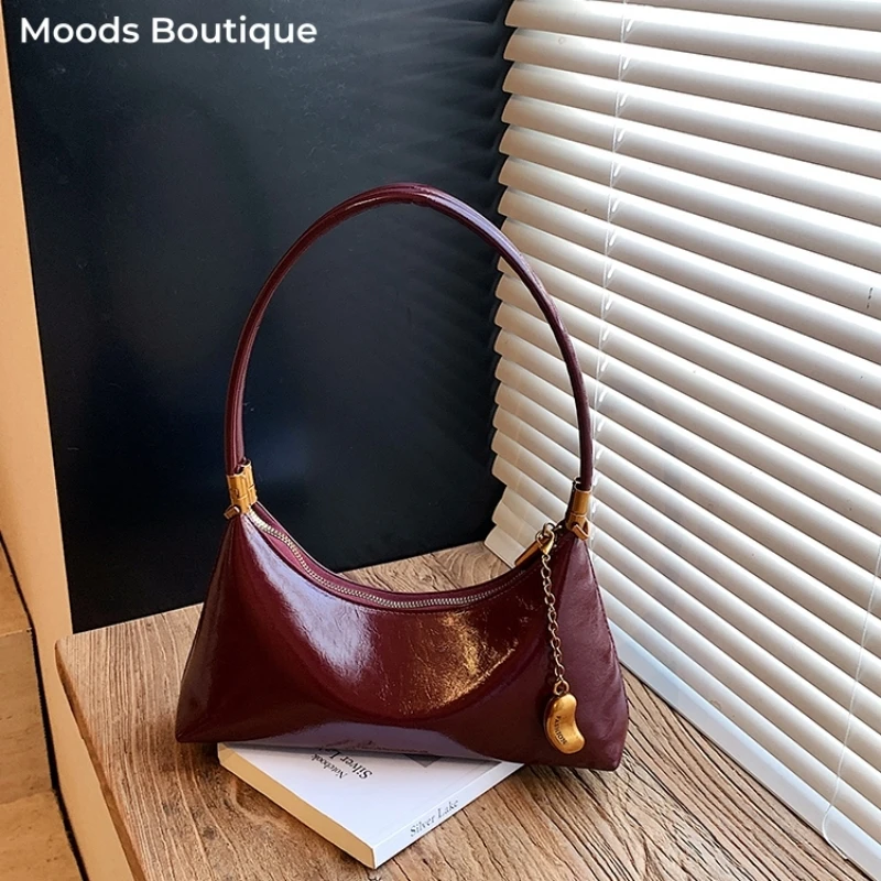 

MOODS Retro Underarm Shoulder Bags For Women Elegant Luxury Designer Purses And Handbags Pure Color Cross Body Bag With Pendant