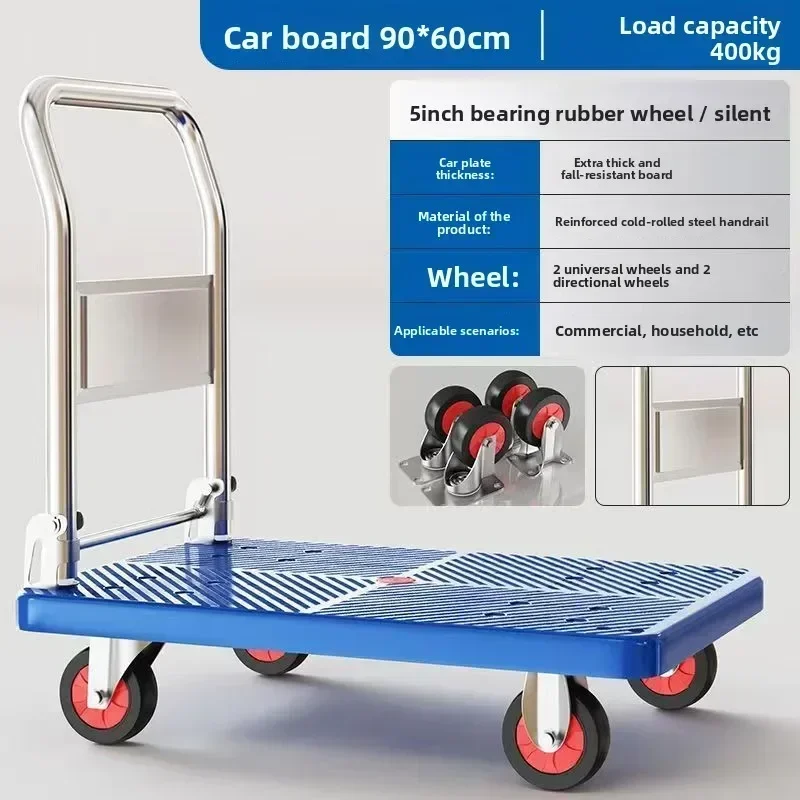 Folding Trolley Pull Goods Small Trolley Warehouse Trailer Portable Four-wheel Silent Shopping Trolley Handling Flatbed Truck