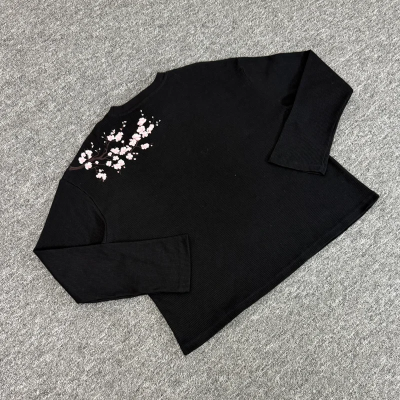Derschutze Tops Street Fashion Versatile Embroidered Heavy Industry Men Women Loose Round Neck Casual Long Sleeve Tees Stock