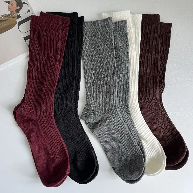 5-Pair AnkoLa Red Socks for Women, Autumn and Winter Mid-Calf Socks, Trendy Instagram Fashion, Popular Over-the-Calf Socks