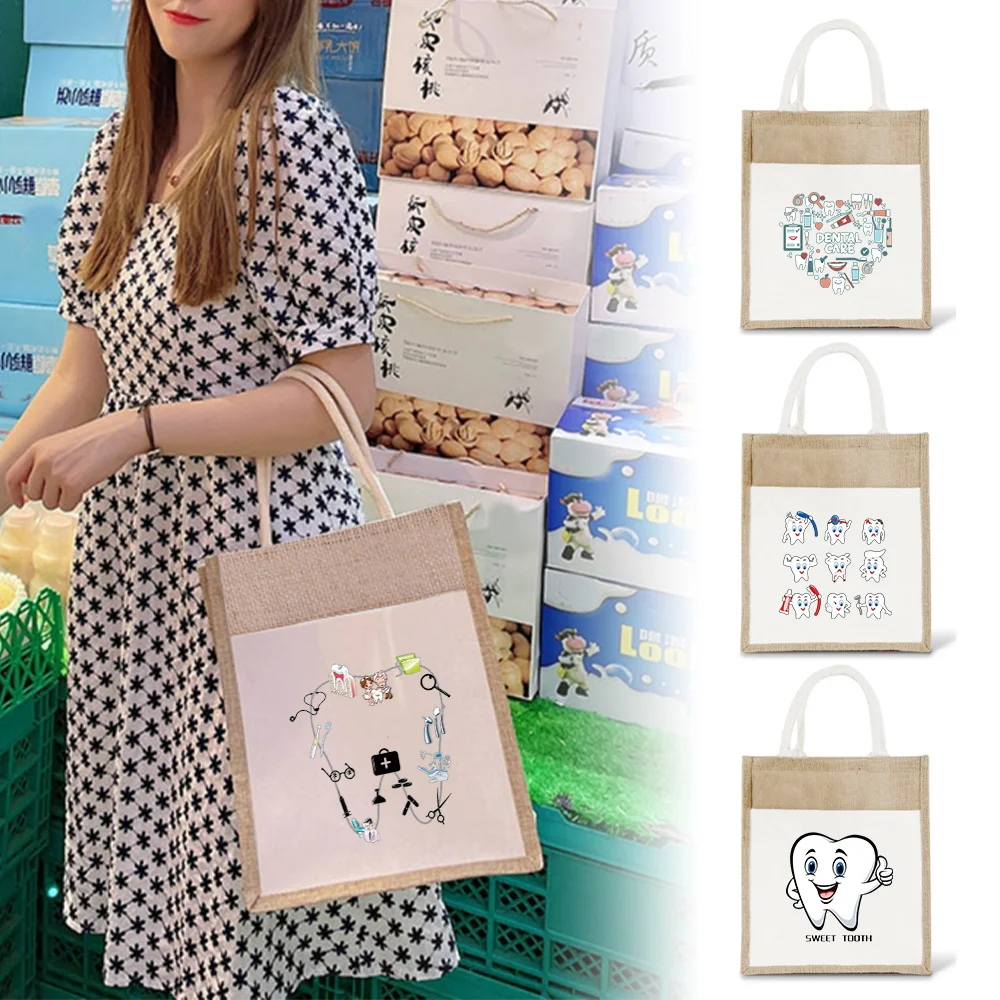 

Shopper Bag Large Capacity Commuting Tote Bag Portable Vintage Handbag Simplicity Shoulder Bag Teeth Printing