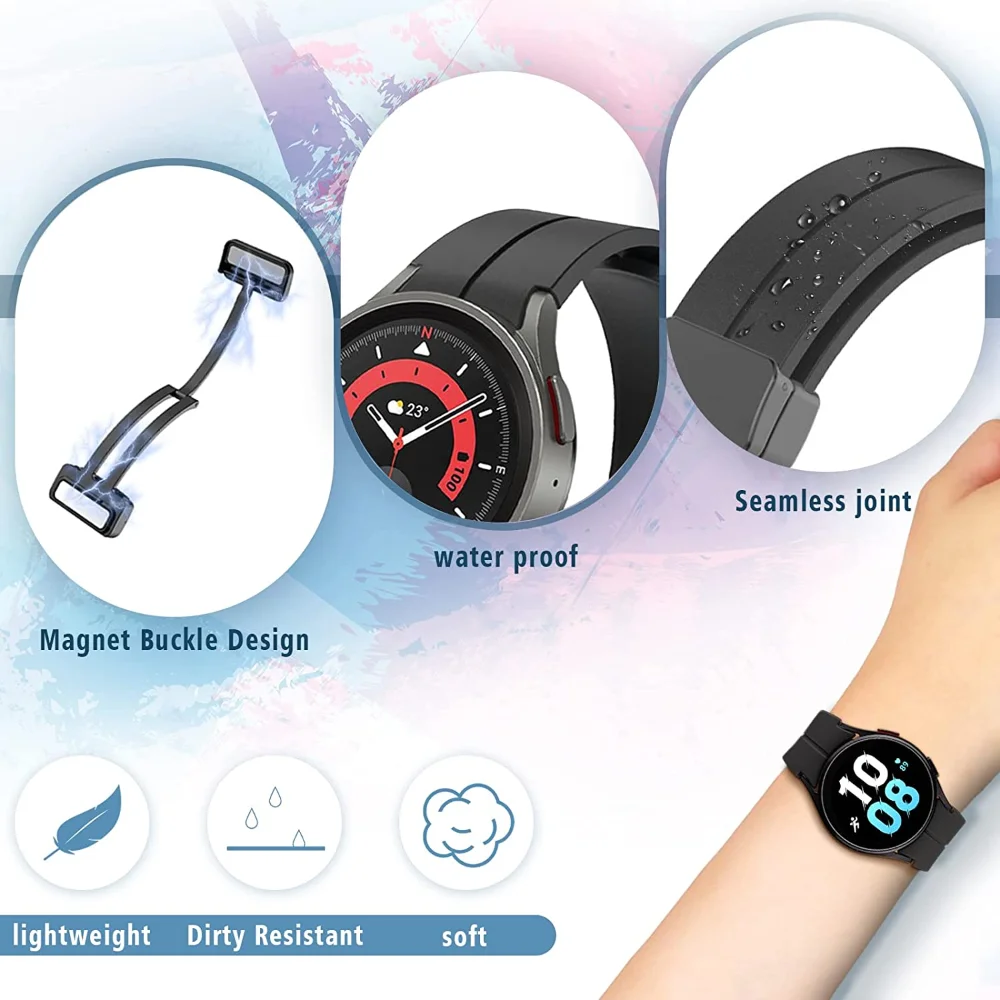 Ремешок силиконовый для Samsung Galaxy Watch 7 6 5 4 42/44 мм, классический браслет с магнитной застежкой, 42/43/46/47 мм Pro 45 мм, оригинал